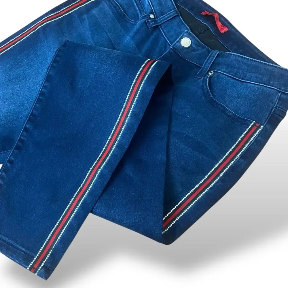 J Lo Jennifer Lopez Skinny Ankle Jeans Women Size 4 Blue Red Rhinestone 26x26in